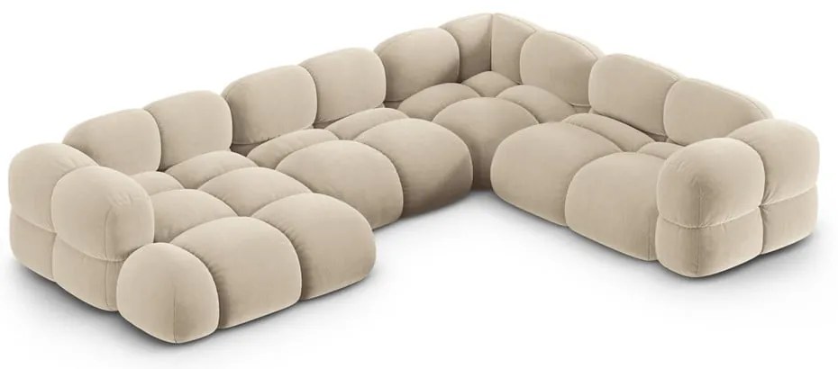 Béžová zamatová rohová pohovka (pravý roh/do tvaru "U") Loretto – Cosmopolitan Design