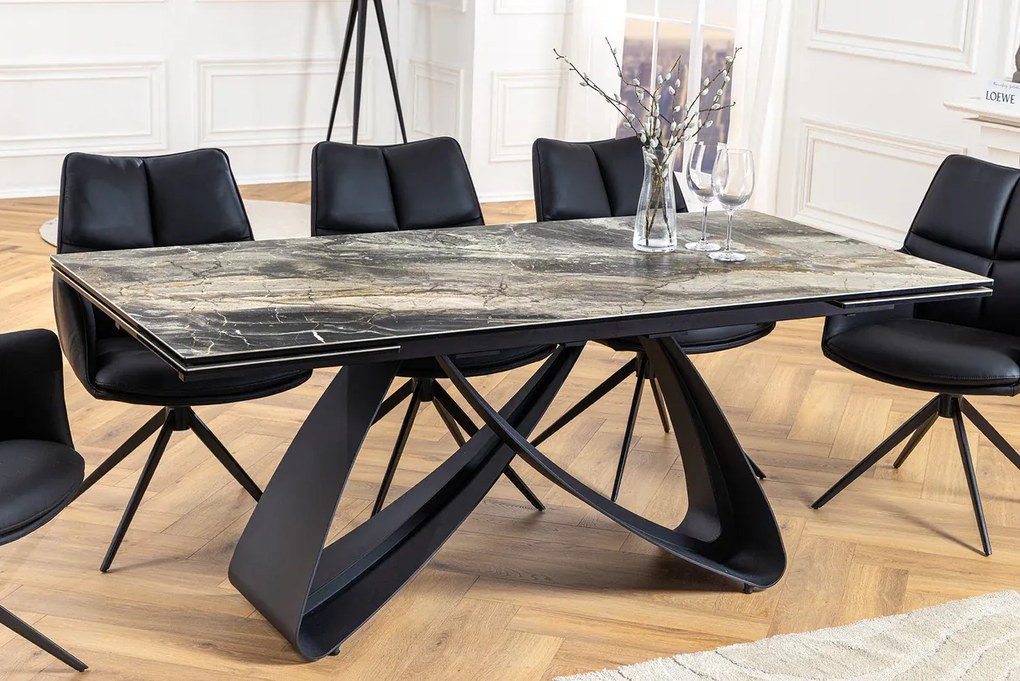 Jedálenský stôl TOMTOC 180-220-260 cm – keramický mramorový vzhľad taupe