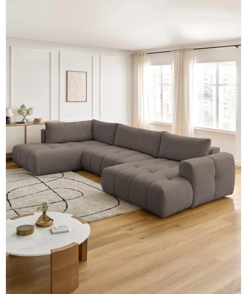 Taupe rozkladacia/s úložným priestorom rohová pohovka (ľavý roh/do tvaru "U") Fuji – Bobochic Paris