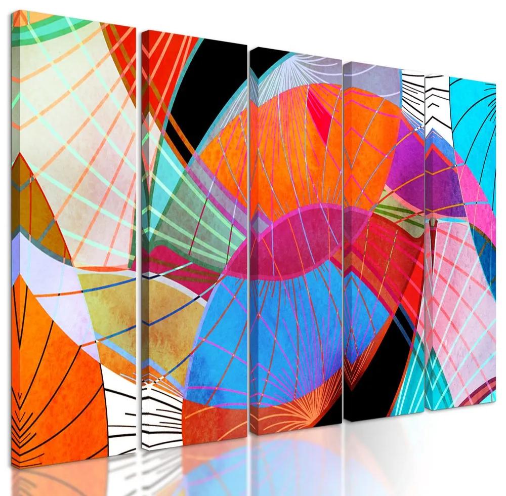 5-dielny obraz abstrakcia tvarov v pestrofarebnom prevedení