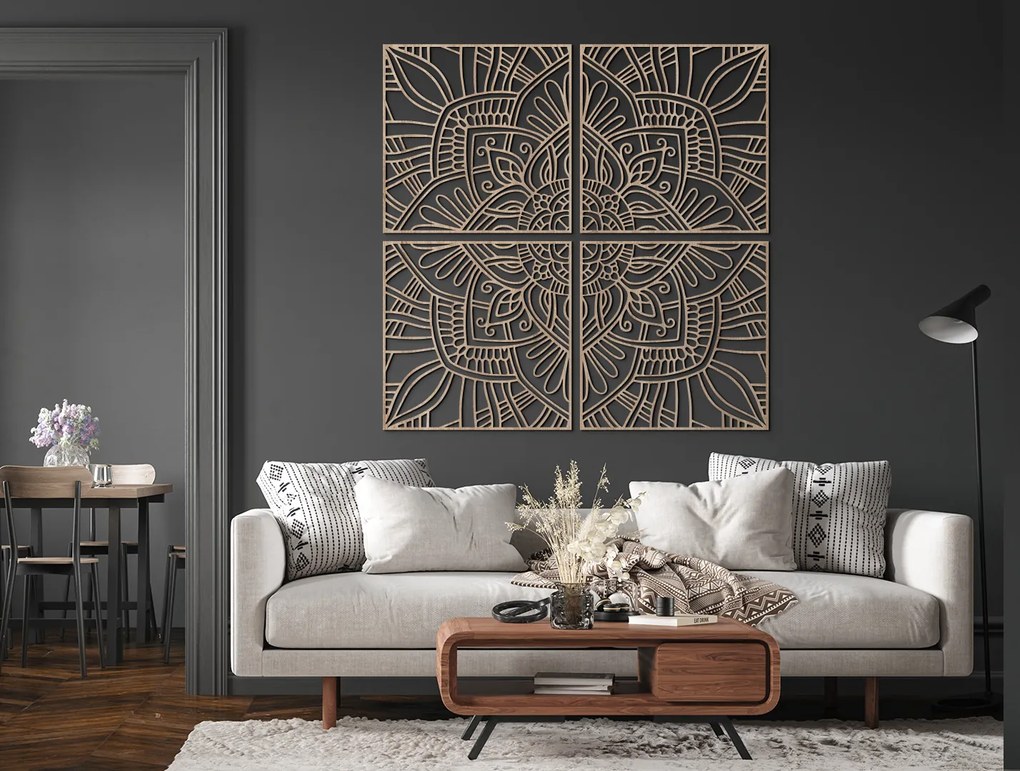 drevko Viacdielna mandala na stenu Rovnováha Rozmer obrazu: 133 x 133,5 cm, Farba dekorácie: Čierna