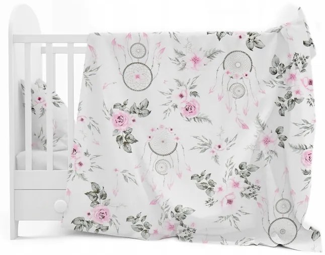 Detské bavlnené obliečky do postieľky 120x90 cm BABYMAM PREMIUM - Lapače snov a kvety