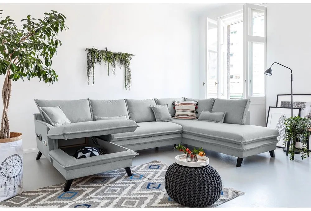 Svetlosivá rozkladacia pohovka do "U" Miuform Charming Charlie, pravý roh