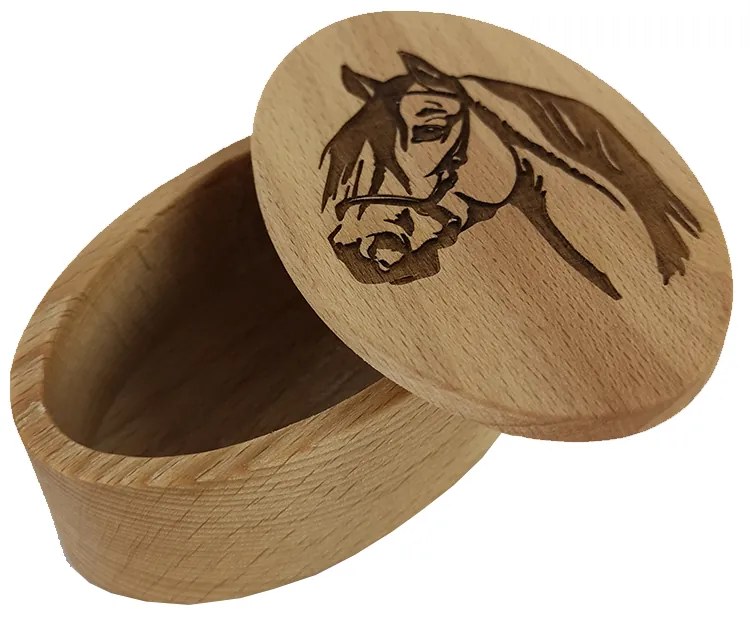 AMADEA Drevená krabička oválna kôň, masívne drevo, 10 cm, český výrobok