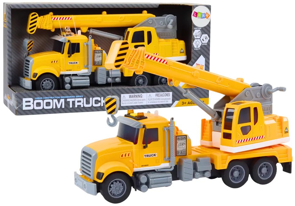 LEAN TOYS Nákladné auto so žeriavom, svetelné a zvukové efekty - žltá