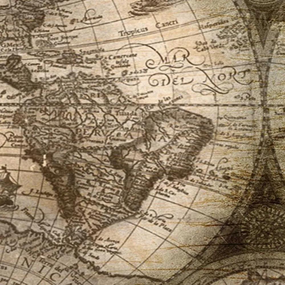 Ozdobný paraván, Starožitná mapa světa - 145x170 cm, štvordielny, obojstranný paraván 360°