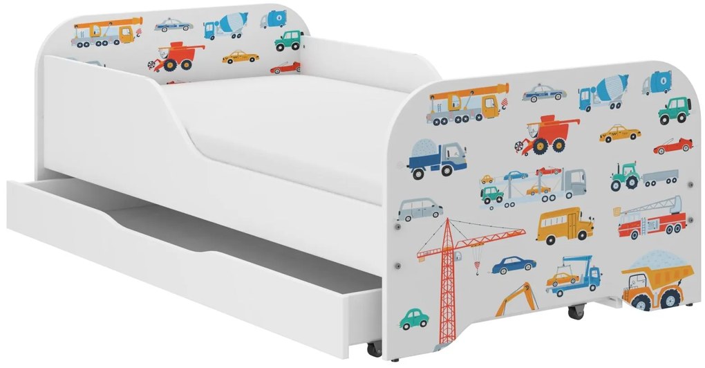 Detská posteľ KIM - DOPRAVNÉ PROSTRIEDKY 140x70 cm + MATRAC