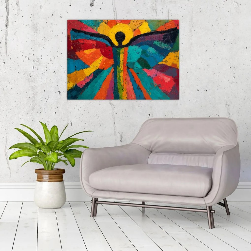 Sklenený obraz - Maľovaný anjel (70x50 cm)