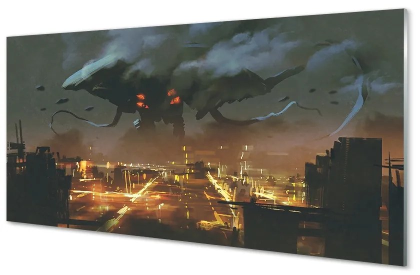 Sklenený obraz Mesto v noci dym monštier 140x70 cm