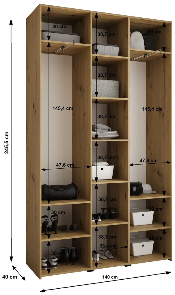 Šatníková skriňa 140 cm Carmela 40-2 (kašmír + čierna). Akcia -20%. Vlastná spoľahlivá doprava až k Vám domov. 1126563