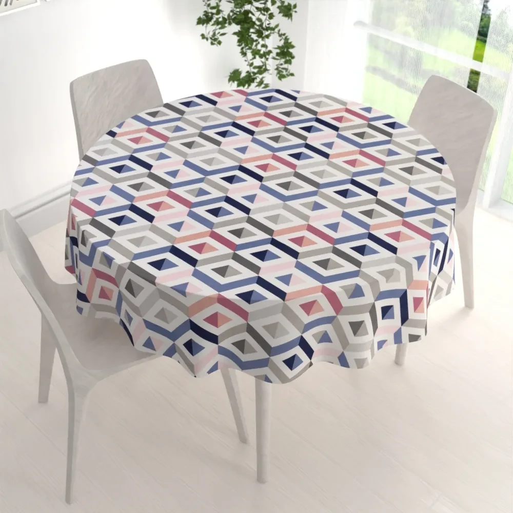 Biante Bavlnený okrúhly obrus Sandra SA-573 Modro-ružovo-sivé kosoštvorce Ø 40 cm
