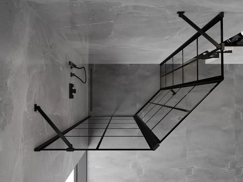 Mexen Mist, päťuholníkový sprchový kút, ľavý 100 x 80 cm, čierna mriežka, čierny - 8A8-100-080-70-77-L