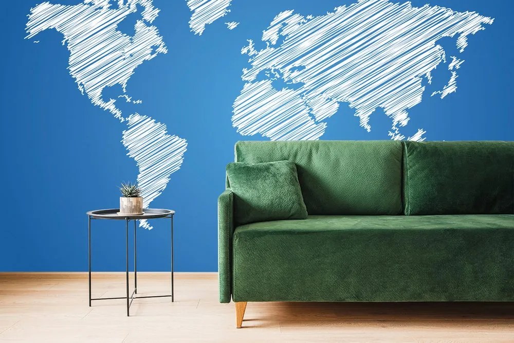 Tapeta šrafovaná mapa sveta na modrom pozadí