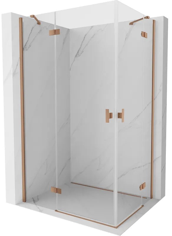 Mexen Mist-H Duo, 2-krídlový výklopný sprchový kút 95 x 70 cm, číre sklo, medený matný profil, 8A5-095L-070P-65-00