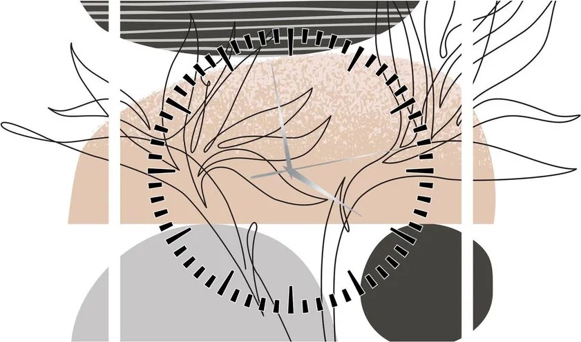 Obraz - Line art kvety N⁰2 (s hodinami) (90x30 cm)