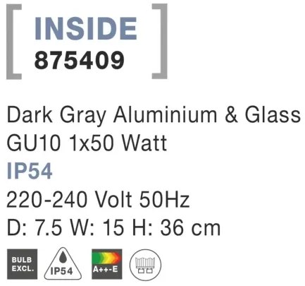 Vonkajšia záhradná lampa Inside 7.5 tmavo sivé