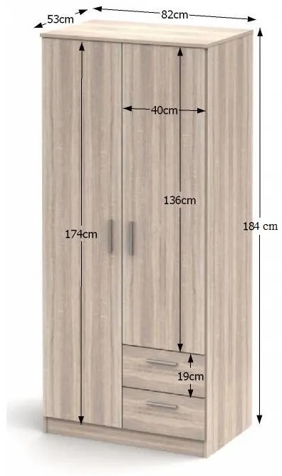 Kondela Skriňa SINGA 81, dvojdverová, s dvoma zásuvkami, dub sonoma