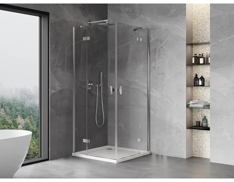 Mexen Mist-H Duo, 2-krídlový výklopný sprchový kút 105 x 105 cm, číre sklo, chrómový profil, 8A5-105L-105P-01-00