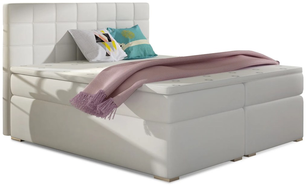 Manželská posteľ Boxspring 140 cm Abbie (biela) (s matracmi). Akcia -14%. Vlastná spoľahlivá doprava až k Vám domov. 1027410