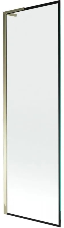 Mexen Next L, 1-krídlová vaňová zástena 60 x 150 cm, 6mm číre sklo-čierny vzor, zlatý lesklý profil, 895-060-000-03-70-50