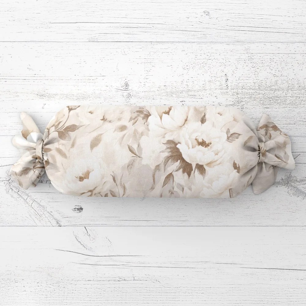 Biante Vankúš valec bonbon Sandra SA-519 Pivonky na béžovom 15x40 cm