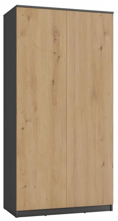 Dvojdverová šatníková skriňa 90 cm TAUNO - dub artisan / antracitová