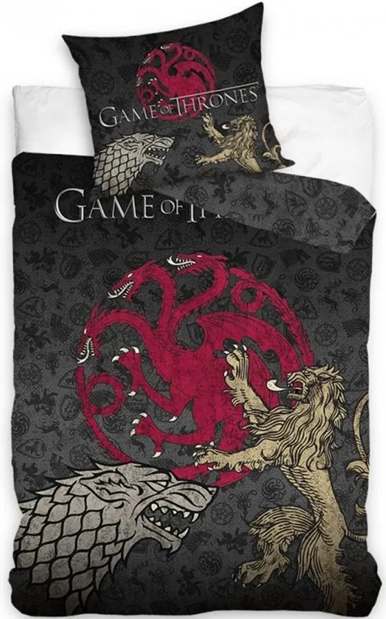 Bavlnené posteľné obliečky Hra o tróny - motív Pieseň ľadu a ohňa - 100% bavlna - 70 x 90 cm + 140 x 200 cm