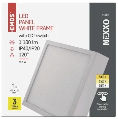 EMOS Prisadené stropné LED svietidlo NEXXO, 12,5 W, teplá biela-studená biela, štvorcové, biele