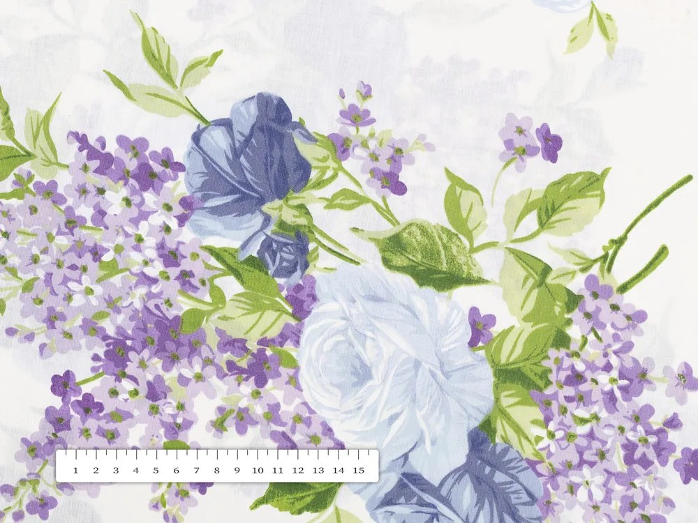 Biante Bavlnené prestieranie na stôl Sandra SA-386 Modré ruže a orgovány na krémovom 35x45 cm