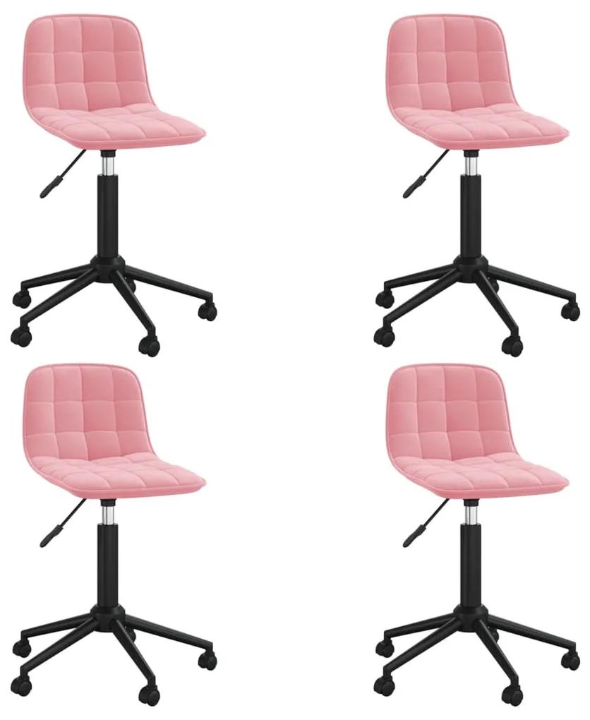 Otočné jedálenské stoličky 4 ks ružové zamatové 3086882