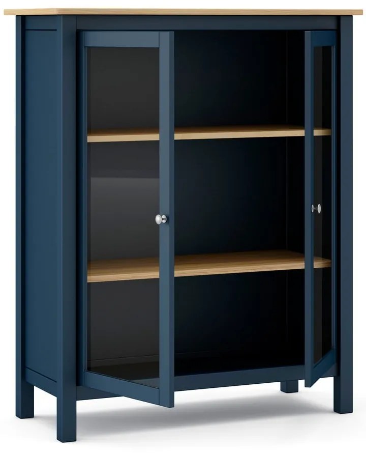 Tmavomodrá/prírodná vitrína z borovicového dreva 90x110 cm Misti - Marckeric