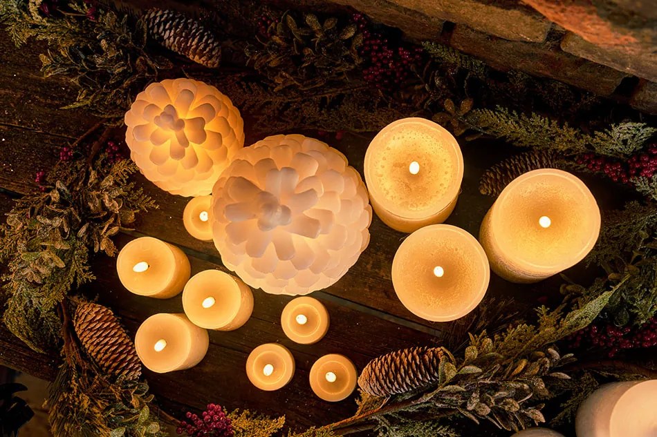 DECOLED Sada 2 sviečok, biele kužele, s diaľkovým ovládaním