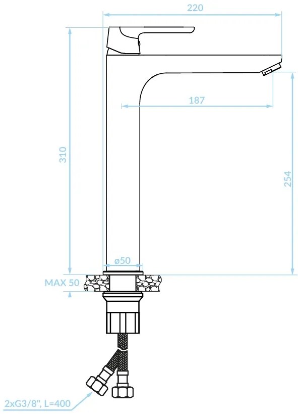 Kuchinox Dima, vysoká umývadlová batéria h-310 + odtoková zátka ClickClack, čierna matná, LAV-BQD_72ND