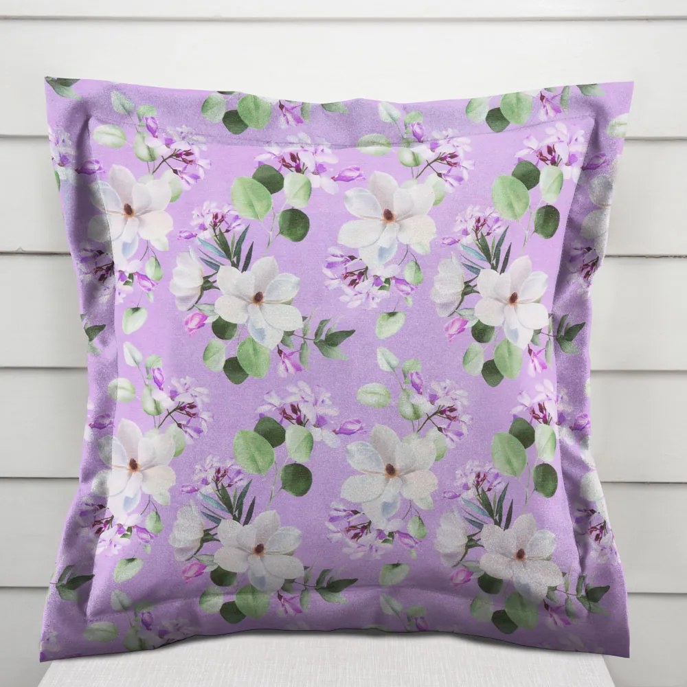 Biante Dekoračná obliečka na vankúš s lemom PML-044 Kvety magnólie na fialovom 60 x 60 cm