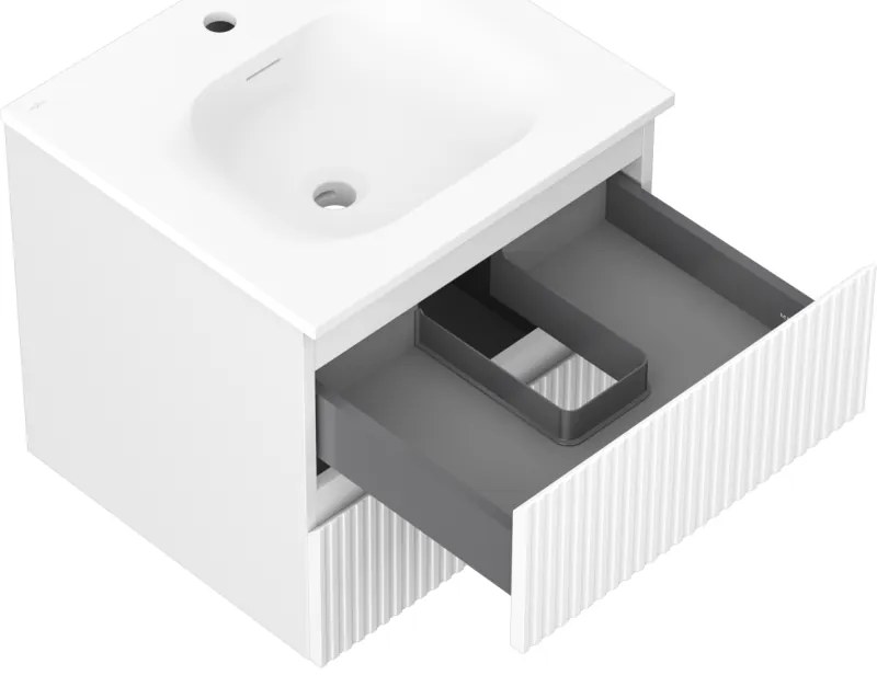 Mexen Rivel, kúpeľňová skrinka 50 cm s umývadlom Vela, 2 zásuvky, drážkovaná, biela matná, 91A20-05047-2-BFF01-W23M01