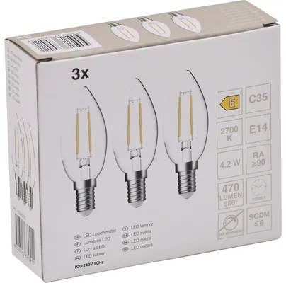 LED žiarovka C35 E14 / 4,2 W ( 40 W ) 470 lm 2700 K číra bal. - 3 ks