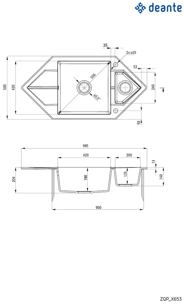 Deante Hexon, 1,5-komorový granitový drez 995x500x204 mm, biela matná, DEA-ZQP_A653