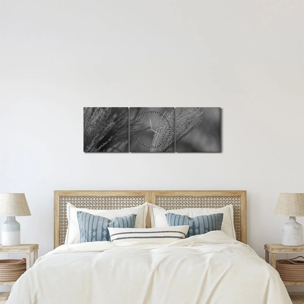 Obraz - Sušená pampová tráva (s hodinami) (90x30 cm)