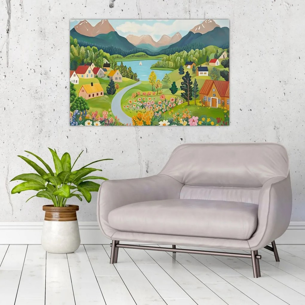 Obraz - Dedina v horách (90x60 cm)
