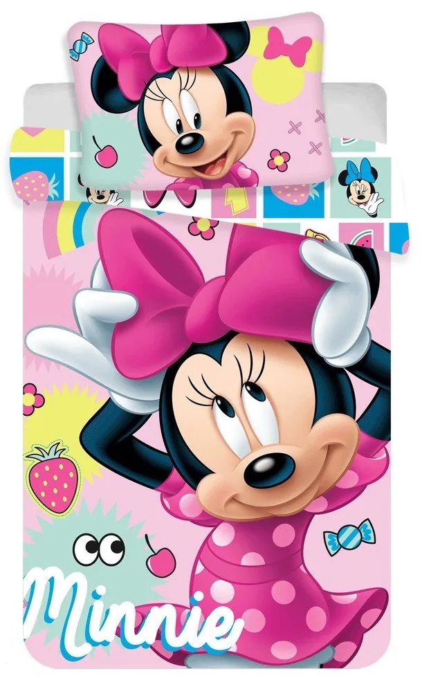 Ružové bavlnené detské obliečky do postieľky 100x135 cm Minnie "Sweet" – Jerry Fabrics