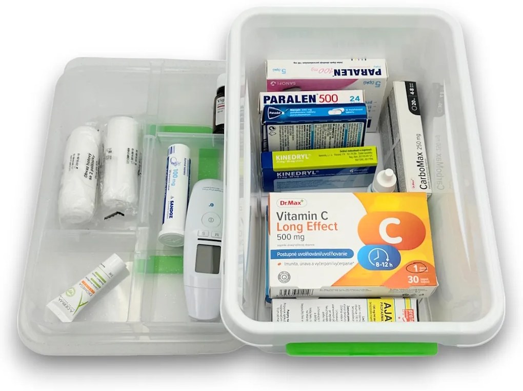 Lekárnička, úložný box na lieky s vnoreným organizérom, 2v1, s rúčkou, antibakteriálna, 4.5l