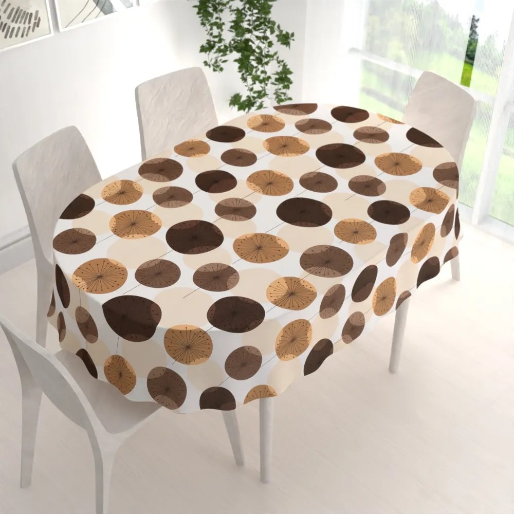 Biante Bavlnený oválny obrus Sandra SA-488 Hnedo-béžové designové púpavy 140x180 cm
