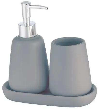 Erga Milo, keramická súprava dávkovača na mydlo a pohára na kefky, šedá matná, ERG-08232
