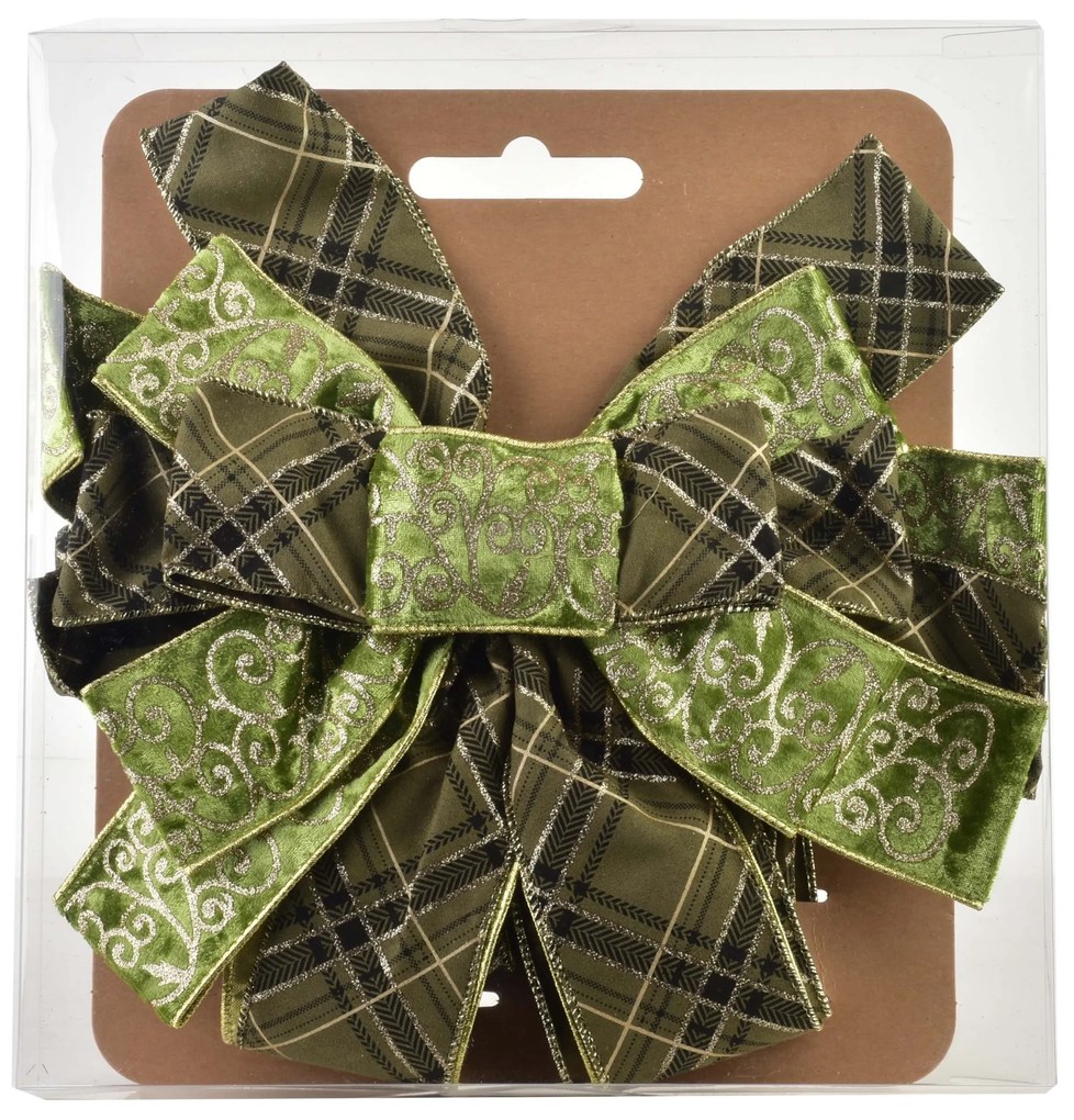 Vánoční dekorativní mašle Santa Lila 32x130 cm zelená s kostkovaným vzorem