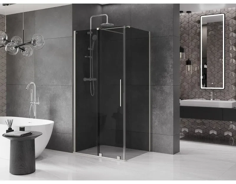 Mexen Velar, sprchový kút s posuvnými dverami 100 x 80 cm, 8mm šedé sklo, brúsená oceľ, 871-100-080-41-97