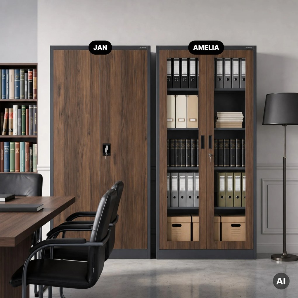 Kovová skriňa s vitrínou antracitová, orech, 900x1850x400 mm: AMELIA Eco Design