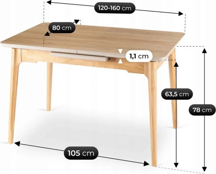 Stôl Keramický ADAMO 120-160 cm dub
