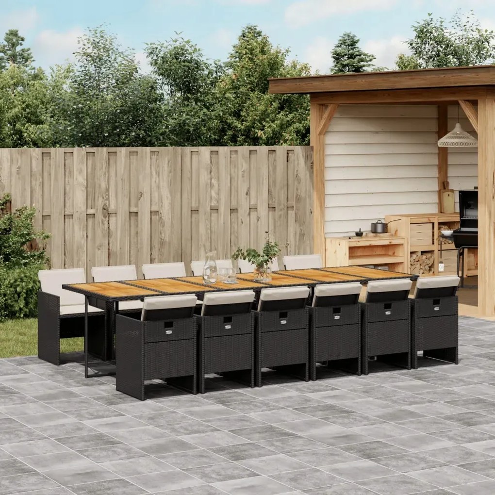 vidaXL 13-dielna záhr. jedálenská súprava s vankúšmi čierna polyratan