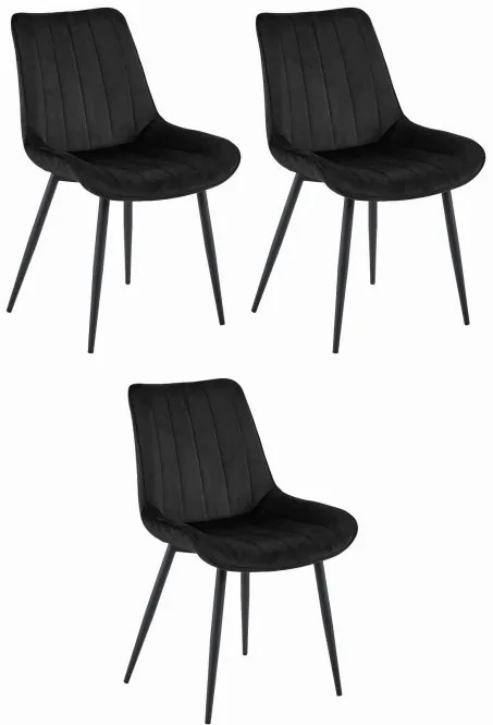 Set troch jedálenských stoličiek SOSA zamatové čierne / čierne nohy (3ks)