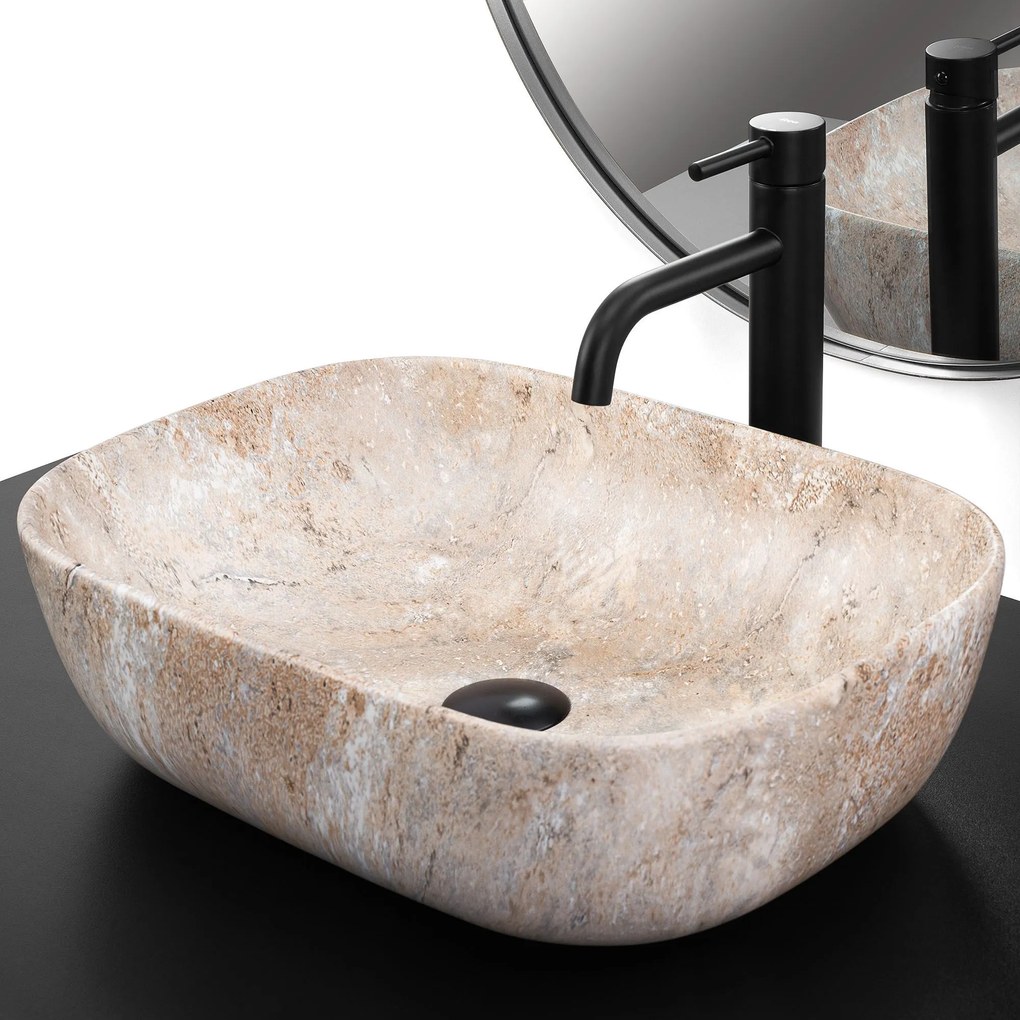 Rea Belinda Savana, umývadlo na dosku 460x330x135 mm, imitácia kameňa, REA-U3323